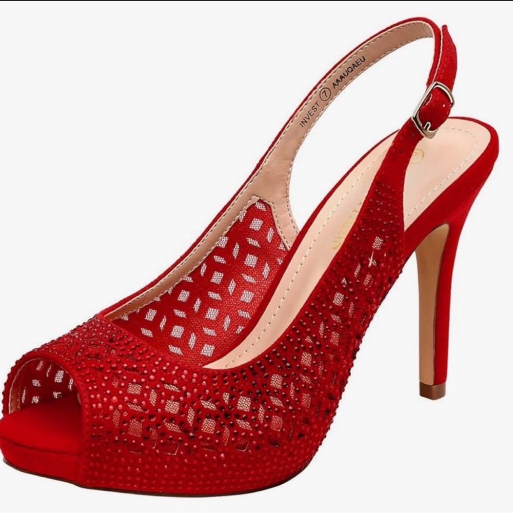 Women's High Heels Sexy Platform Rhinestones Red Size 7 US for Christmas , Party